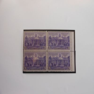 Block of 4, $.03 Cent US Postage Stamps, Constitution Ratification Issue, Old Courthouse Williamsburg, 1938, S#835