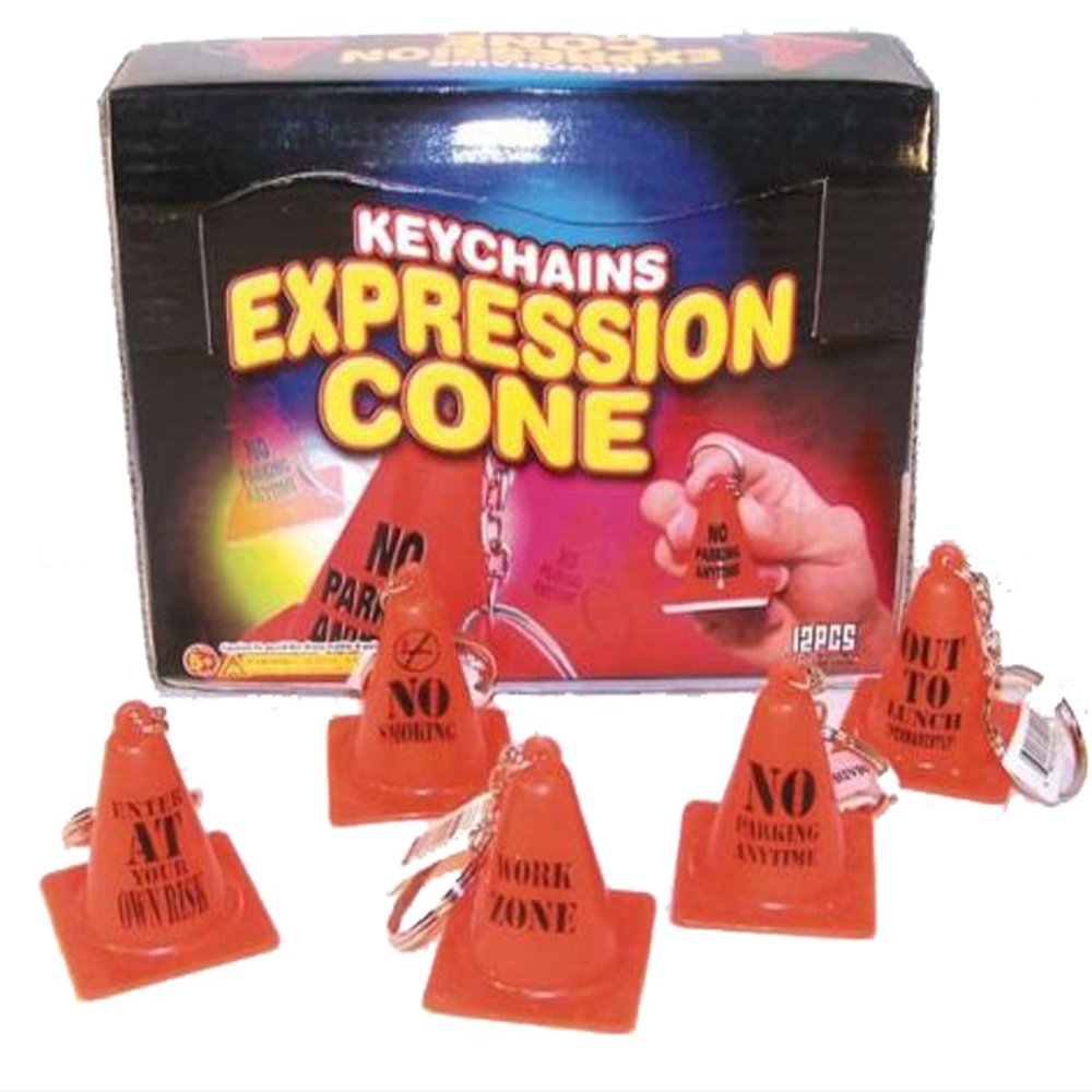 12 Assorted Funny Saying Emergency Orange Traffic Cone Expression Key Chains