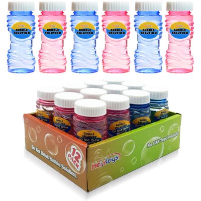 Bubble Gun Refill Solution Bottles (12 Pack of 2oz Bottles) Compatible with Most Bubble Shooter Guns Safe and Non-Toxic, Wand Not Included, Colors May Vary