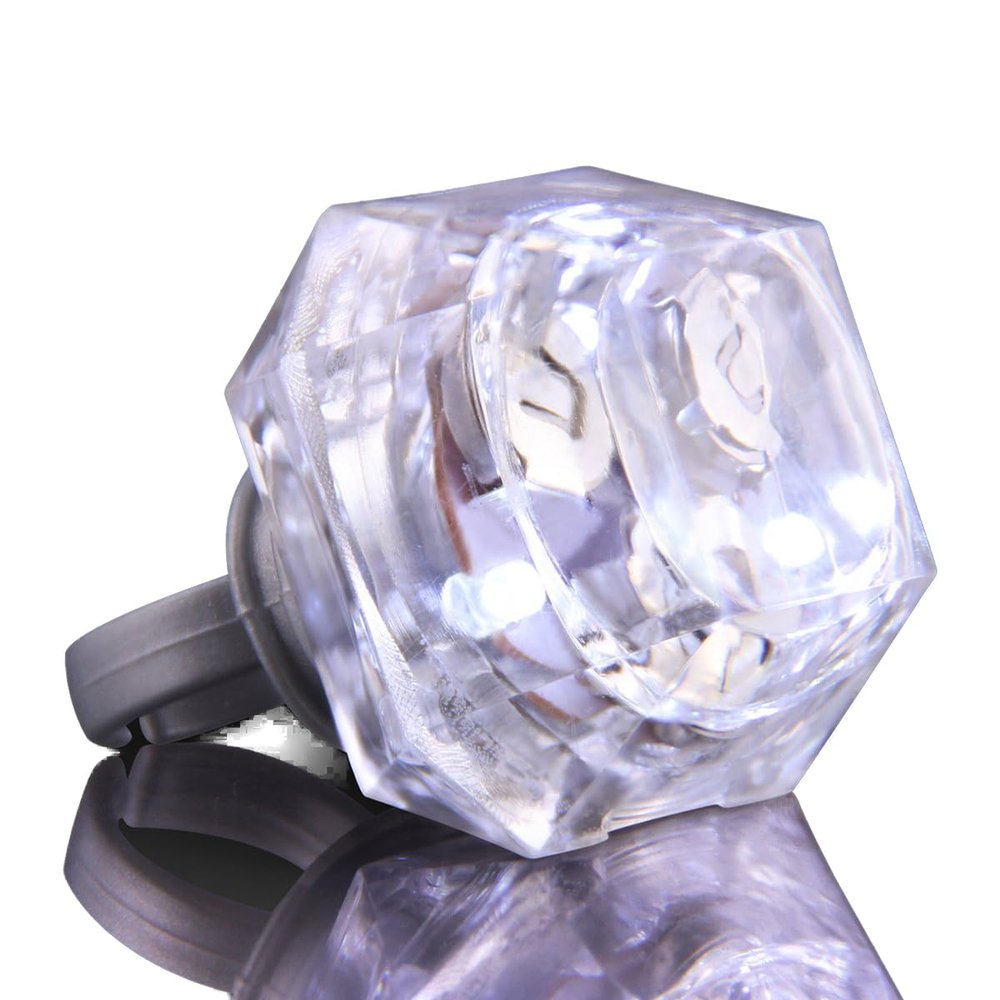 FlashingBlinkyLights Plastic Princess-Cut Huge Diamond Light Up Rings (Set of 24)