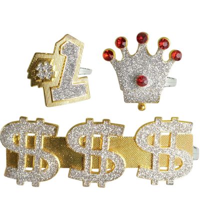 Eye-Catching Gold Assorted Bling Rings (Pack of 3) - 6.5" X 4.5" - Luxurious Metal Design - Perfect for Parties & Gifts