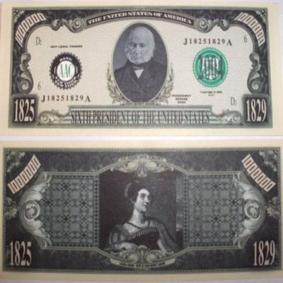 American Art Classics John Quincy Adams Million Dollar Bill in Banknote Protector Collectible