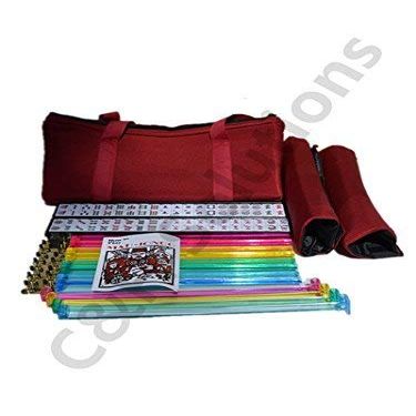 4 Color Pushers And 4 Color Racks + American Mah Jong Set Burgundy Red Bag 166 Tiles (Mah Jong Mah Jongg Mahjongg) By C&H Solutions