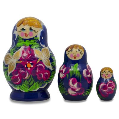 BestPysanky Set of 3 Floral on Blue Dress Dolls 3.5 Inches