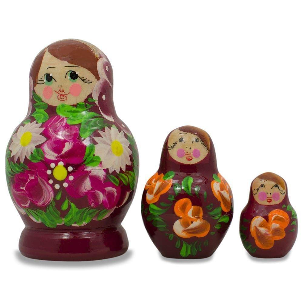 BestPysanky Set of 3 Floral on Purple Dress Dolls 3.5 Inches