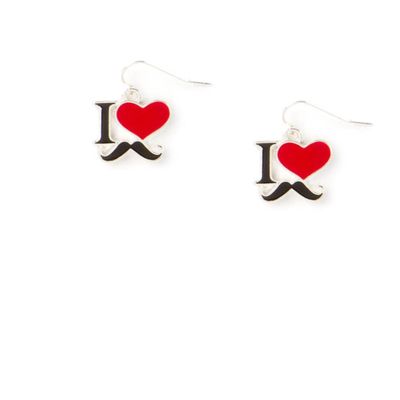 I Love Mustaches Drop Earrings - Red & Black