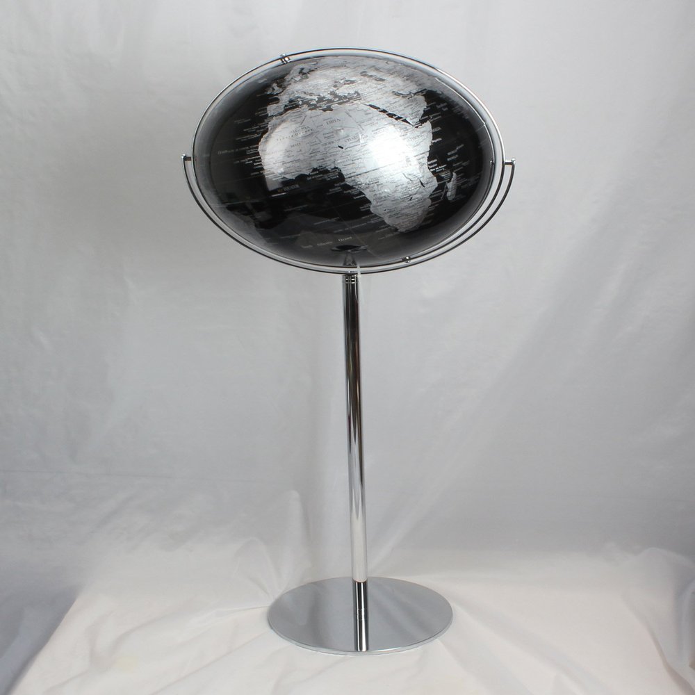 17" Diameter Black & Silver Decorative Standing Floor Globe