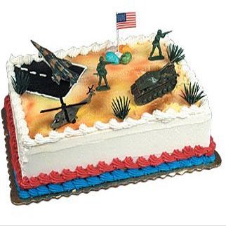 Cakesupplyshop Item#4588 Military Tank Jet Fighter Helicopter US Flag Desert 4th of July Cake Topper