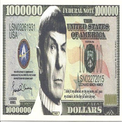 Leonard Nimoy Million Dollar Bill Novelty Banknote