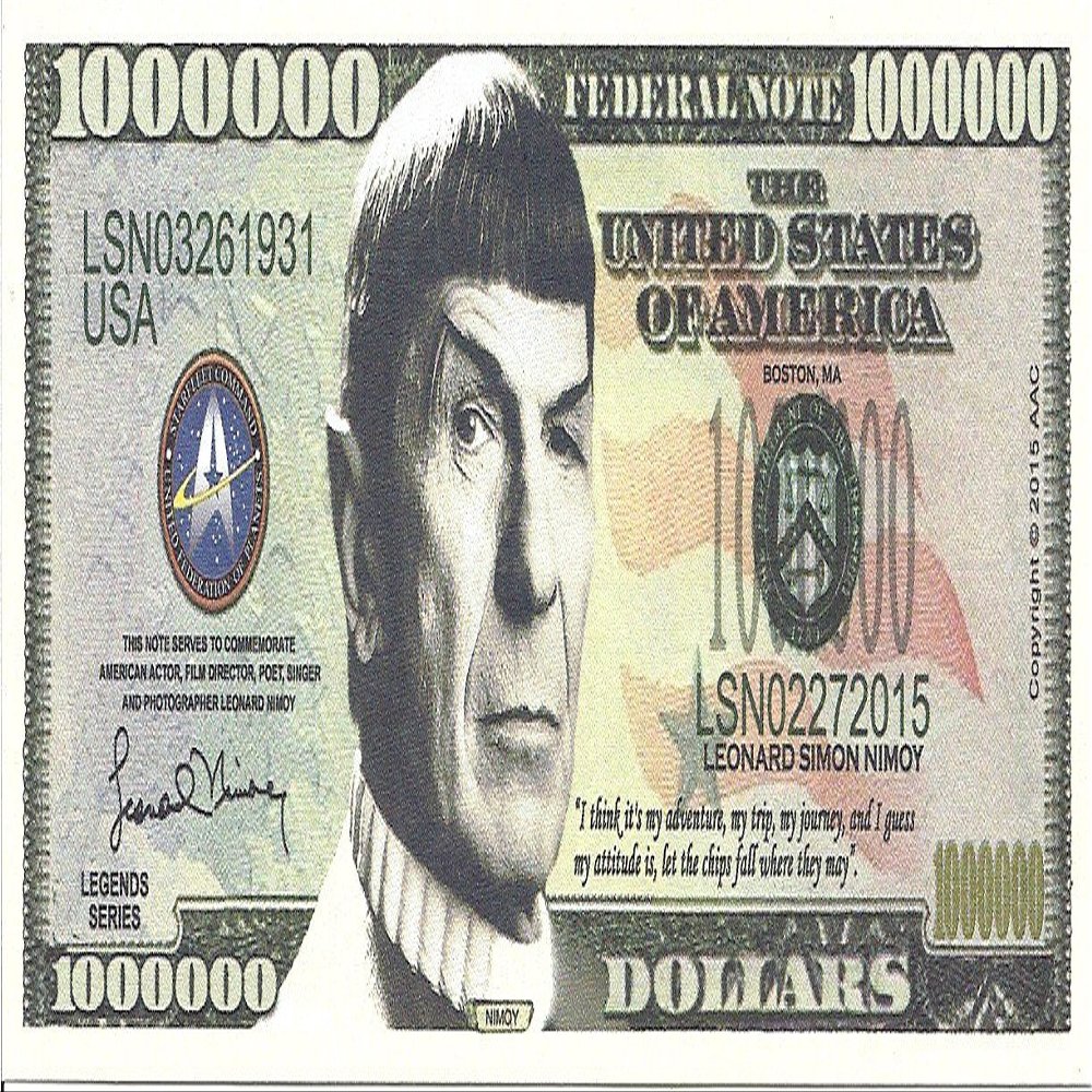 Leonard Nimoy Million Dollar Bill Novelty Banknote