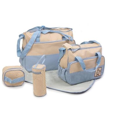 Banner Bonnie 7 Pieces Mommy Bag Set Diaper Tote Bag with 2 Bags Insert Organizer Changing Nursing Pad Light Blue