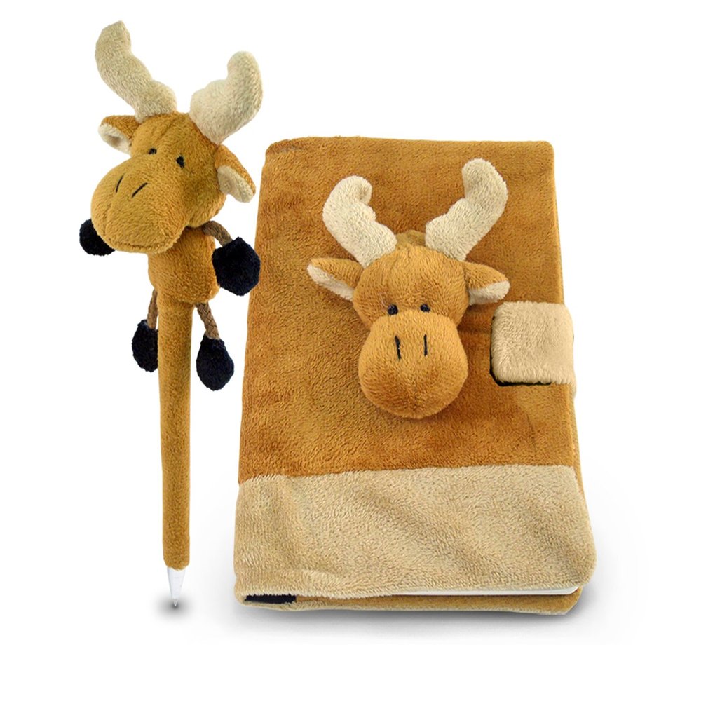 DolliBu Moose Plush Writing Journal Notebook Diary and Plush Pen Bundle Set