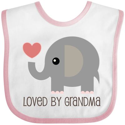 inktastic Loved By Grandma Cute Grandchild Baby Bib White and Pink 2214c