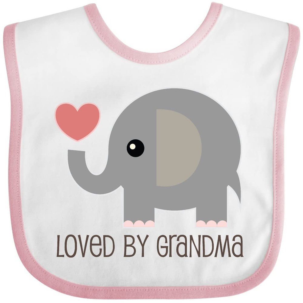 inktastic Loved By Grandma Cute Grandchild Baby Bib White and Pink 2214c