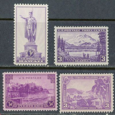 1937 Territorial Stamps Hawaii, Alaska, Puerto Rico, Virgin Islands Mint, never-hinged