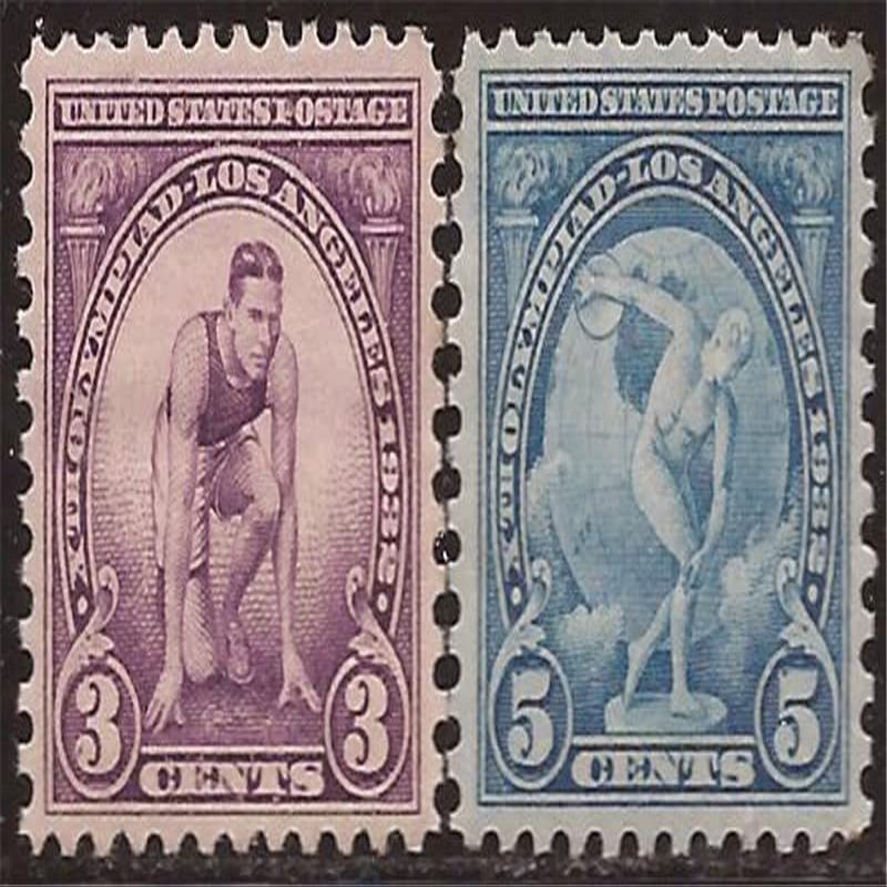1932 Olympics Stamps US Runner and Discus Thrower Mint Never hinged
