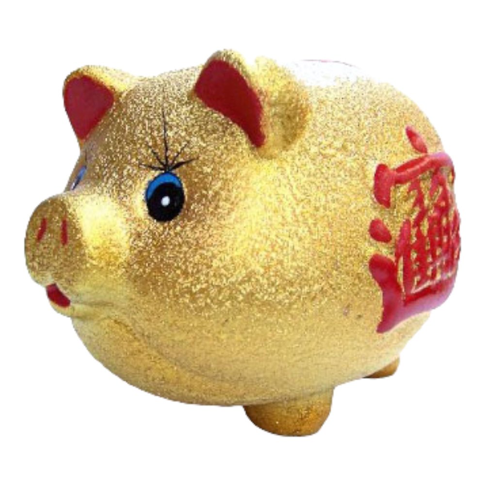6" Golden Cermaic Piggy Bank Statue