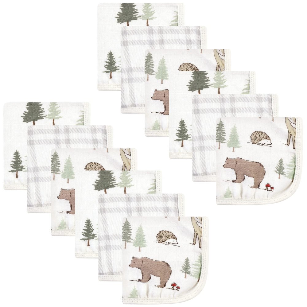 Hudson Baby Unisex Baby Cotton Muslin Washcloths, Forest Animals, One Size