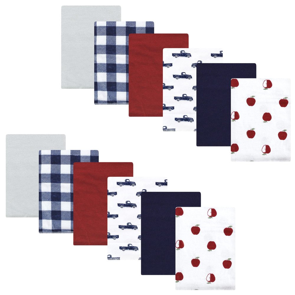 Hudson Baby Unisex Baby Cotton Flannel Burp Cloths Bundle, Apple Orchard, One Size