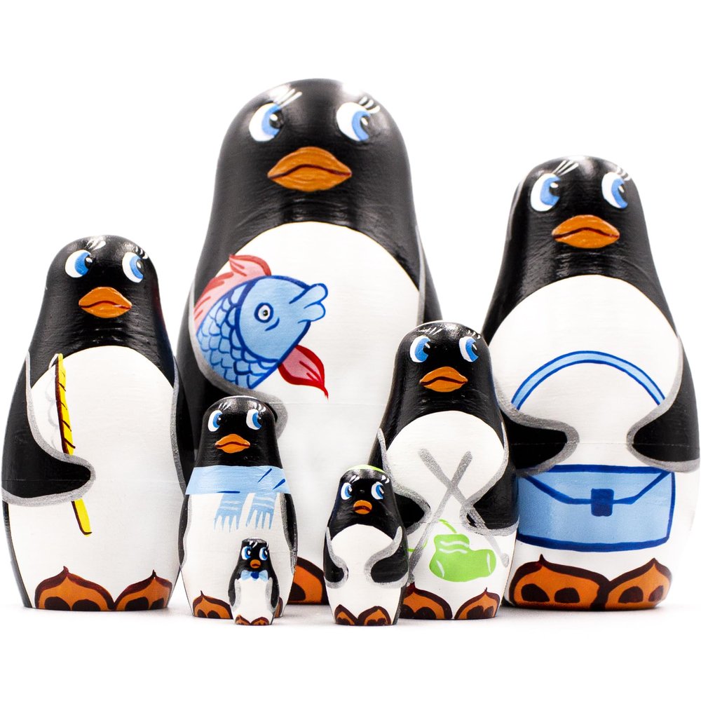 Matryoshka Russian Nesting Doll Babushka Beautiful Family Penguins Set 7 Pieces Pcs Hand Painted Handmade Souvenir Gift Handicraft - Russian Dolls