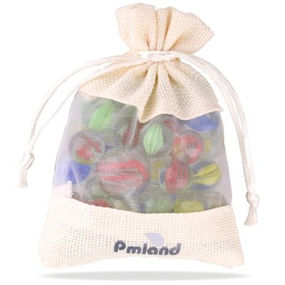 PMLAND 40 Pcs Cats Eyes Glass Marbles Sling Shot Ammo Assorted Colors with a Free Bonus Shooter Marble Drawstring Storage Bag