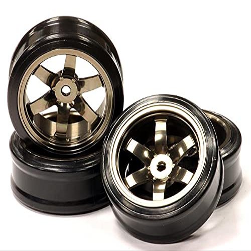 Integy V2 Billet Machined Alloy 6 Spoke Wheel +8 Offset + Drift Tire(4) Set (O.D.=64mm)