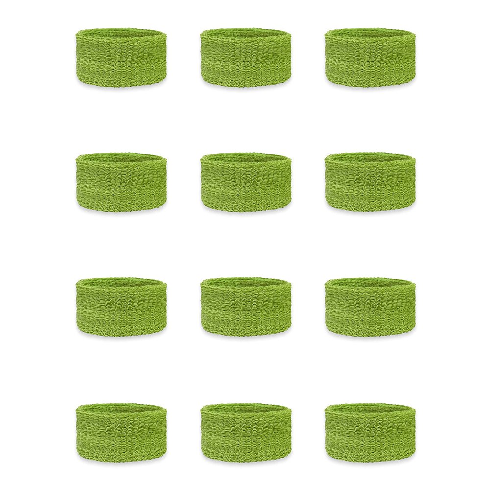 Couver Kids Children 1 Inch - Lime Green Cotton Terry Cloth Wristband for School, Church, YMCA Activities or evens(6 Pairs)