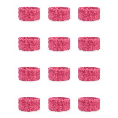 Couver Kids Children 1 Inch - Bright Pink Cotton Terry Cloth Wristband for School, Church, YMCA Activities or evens(6 Pair)