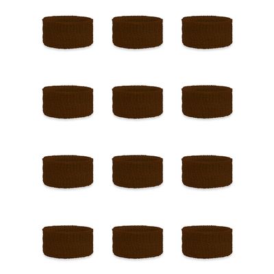 Couver Kids Children 1 Inch - Dark Brown Cotton Terry Cloth Wristband for School, Church, YMCA Activities or evens(6 Pairs)