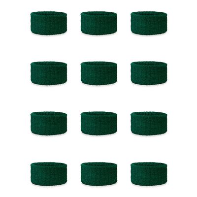 Couver Kids Children 1 Inch - Dark Green Cotton Terry Cloth Wristband for School, Church, YMCA Activities or evens(6 Pairs)