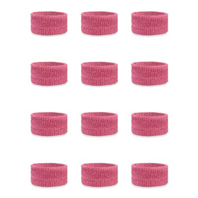 Couver Kids Children 1 Inch - Pink Cotton Terry Cloth Wristband for School, Church, YMCA Activities or evens(6 Pairs)