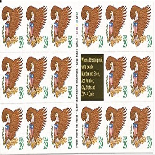 1992 Eagle & Shield With Green USA 29 - Pane of 17 x 29 Cent Stamps Stamps Scott 2596a