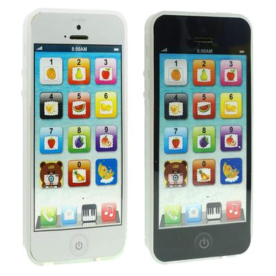 Cooplay 2pcs Black and White Yphone Toy Play Music Cell Phone Mobile Phone Learning English Education Christmas Lights Interactive for Toddler Baby Kids Sets of 2