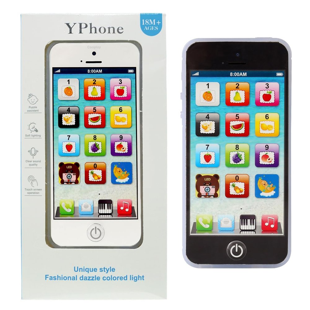Cooplay Black Yphone Y-Phone Phone Toy Play Music Learning English Educational Cell Phone Mobile Prize for Baby Kids Children