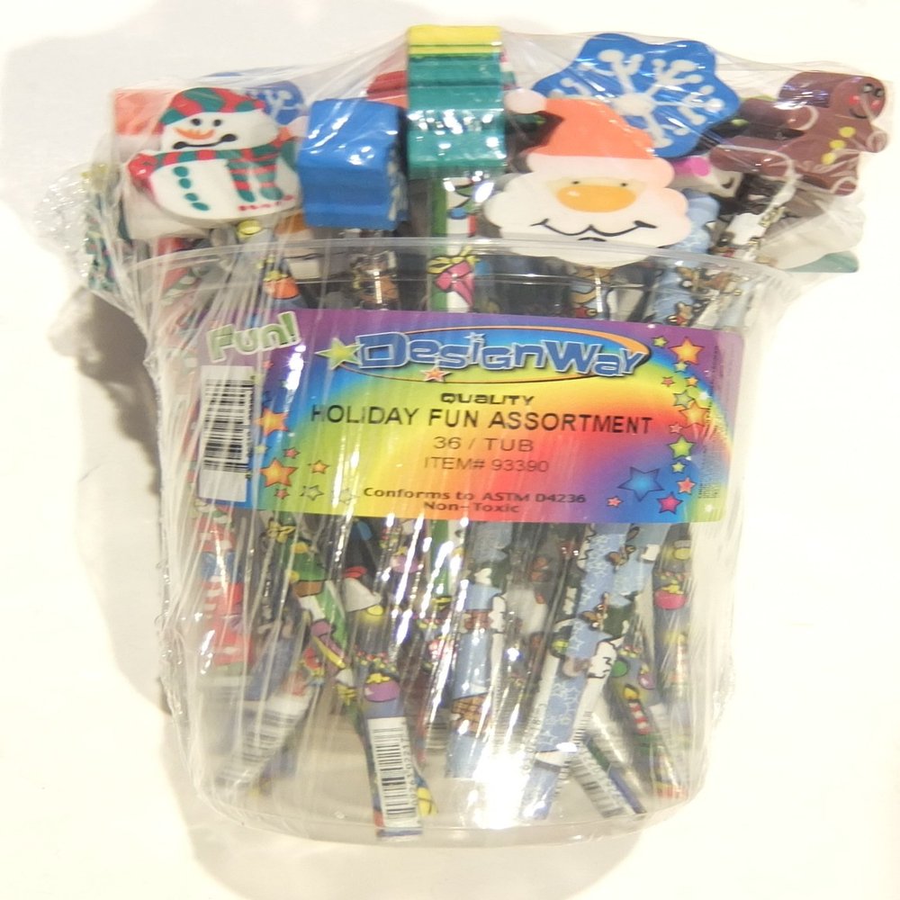 36 Holiday Fun Assortment Pencils with Toppers, Non-toxic