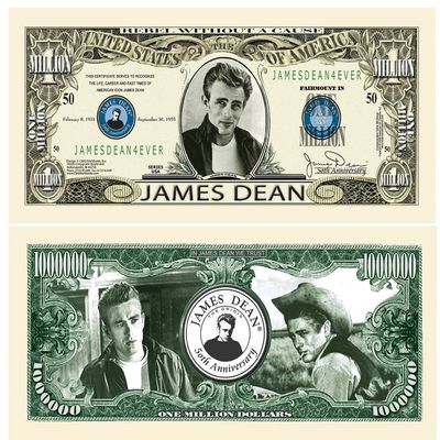American Art Classics James Dean 50th Anniversary Million Dollar Bill - Comes in Bill Protector - Great Gift for Fans of This Legendary Actor