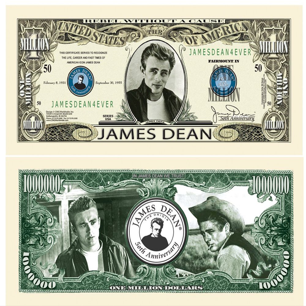 American Art Classics James Dean 50th Anniversary Million Dollar Bill - Comes in Bill Protector - Great Gift for Fans of This Legendary Actor