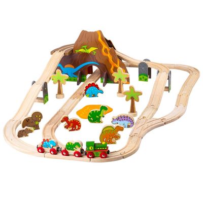 Bigjigs Rail Wooden Dinosaur Prehistoric Railway Play Set