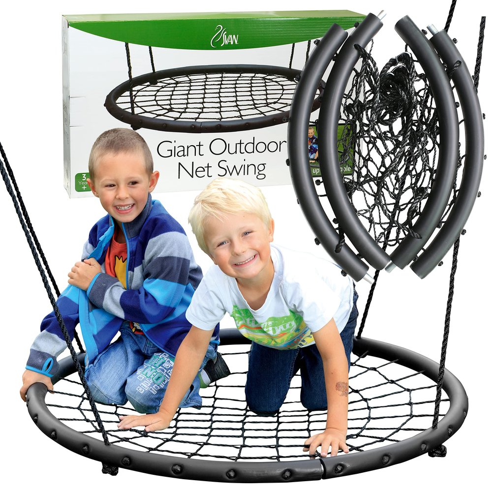 Tree Net Swing w Hanging Rope and Rings- Giant 40" Wide Two Person Indoor Outdoor Spider Web Swingset- Great for Backyard, Playground, Kids Playroom - Safe Durable, Ultimate Spring Gift for Girls Boys