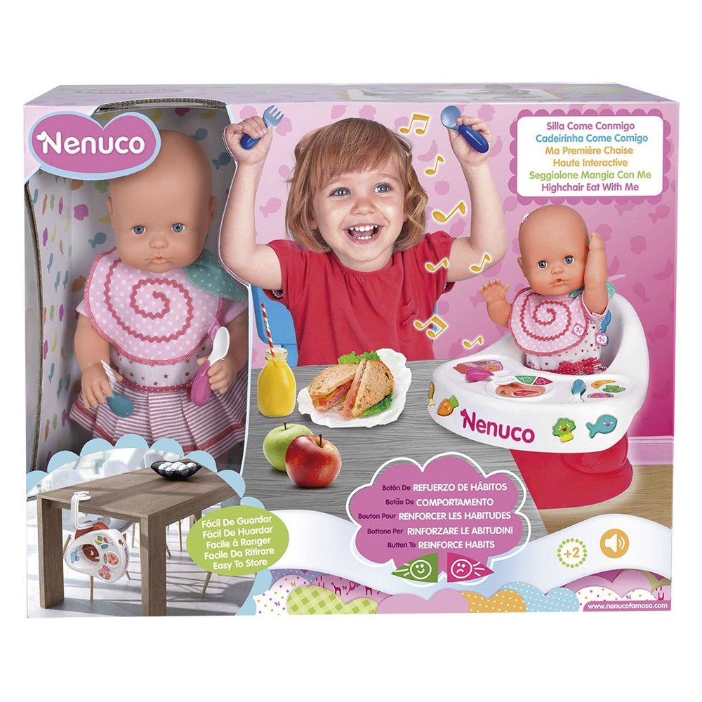 Famosa 700012387 Nenuco It mit mir incl. Highchair, 42 cm, Multi-Coloured