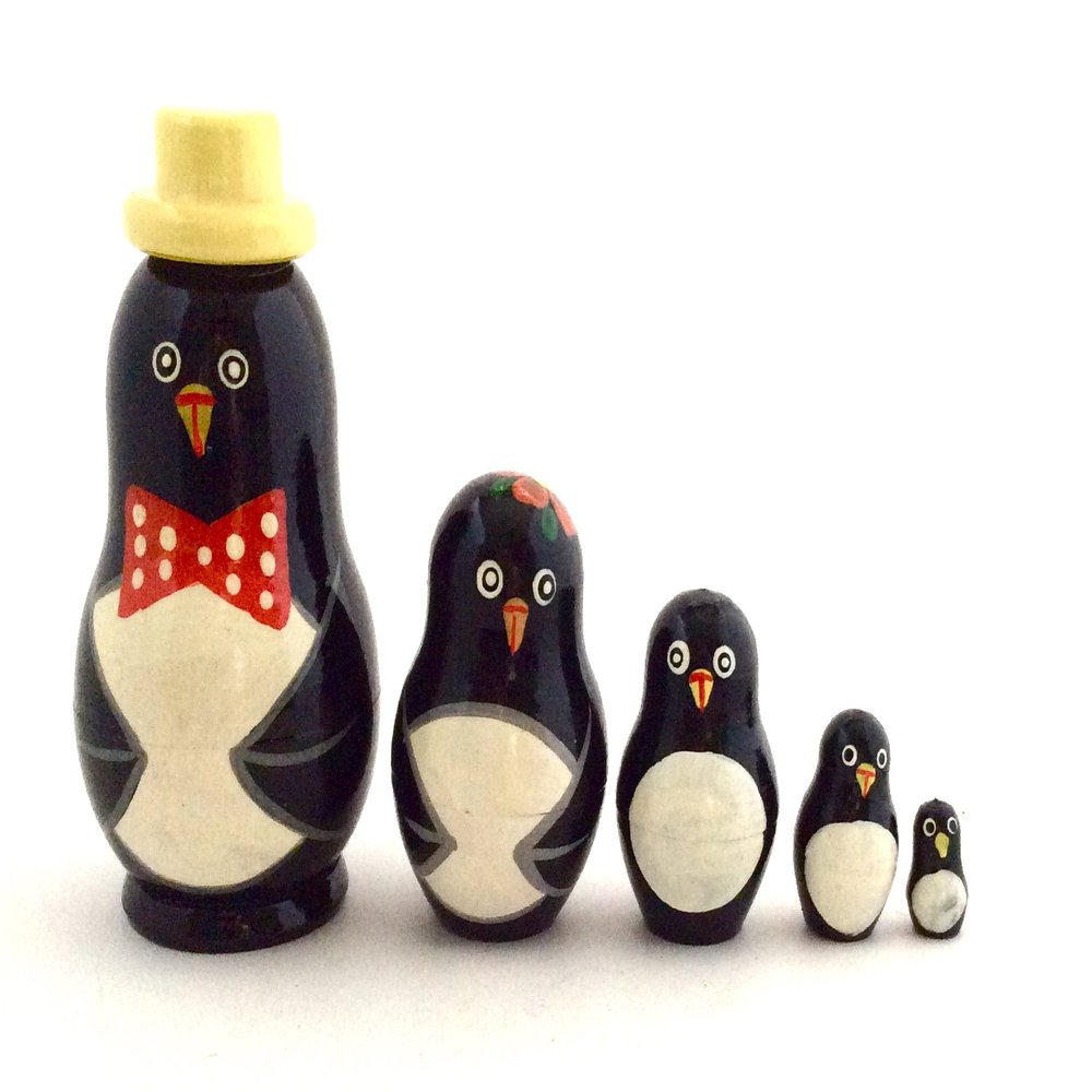 BuyRussianGifts Penguin Russian Nesting Dolls 5 Piece Hand Painted Set 3" Tall