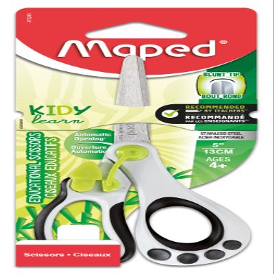 Maped Helix USA Koopy Spring-Assisted Educational Scissors, Kids, 5 Inch, Blunt Tip, Right Handed Use (470249US),Black/White