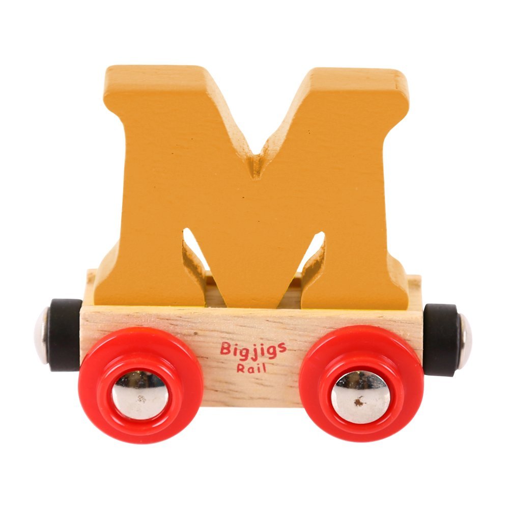Bigjigs Rail Rail Name Letter M (Orange) - Other Major Wooden Rail Brands are Compatible
