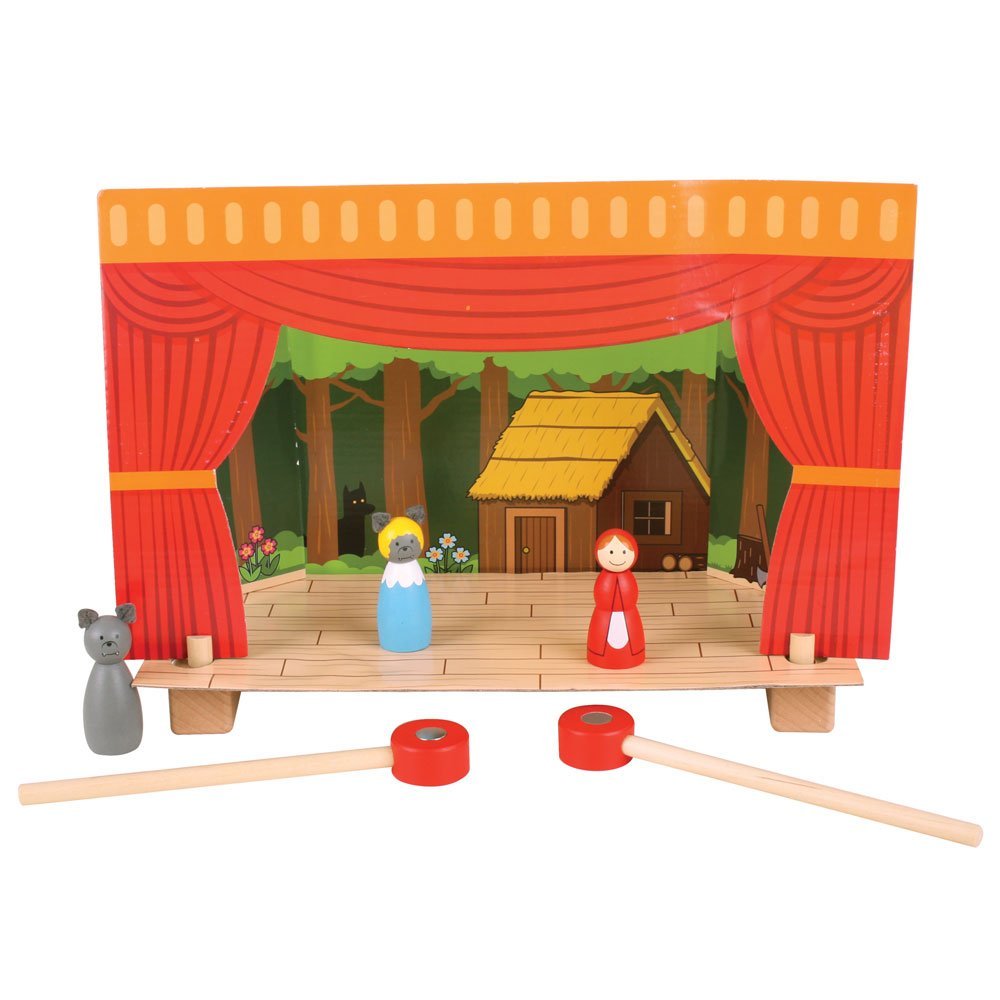 Bigjigs Toys Wooden Puppet Theatre Set | Kids Show House for Table Top | Features Magnetic Figures & Rods | Imaginative Play & Learning Accessories | Toddler Gifts for 3+ Year Old Boys & Girls