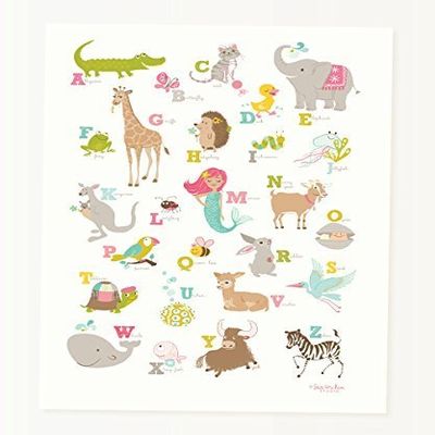 Sea Urchin Studio Alligator to Zebra ABC Poster, Pink, 12" x 16" by Sea Urchin Studio