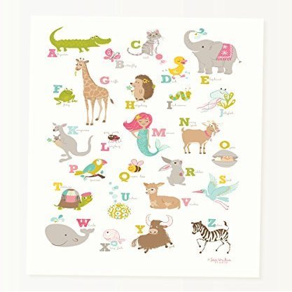Sea Urchin Studio Alligator to Zebra ABC Poster, Pink, 12" x 16" by Sea Urchin Studio