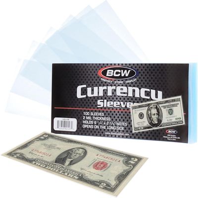 BCW Regular Bill Currency Sleeves  2500 Pack | Thin, Low-Bulk, Acid-Free Polypropylene Sleeves for US Paper Currency | Clear Protective Sleeves for Handling