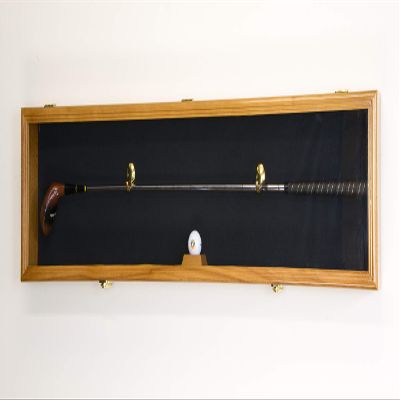sfDisplay.com,LLC. 1 Golf Club Ball Putter Driver Iron Display Case Cabinet Rack w/98% UV (Oak Finish, Black Background)