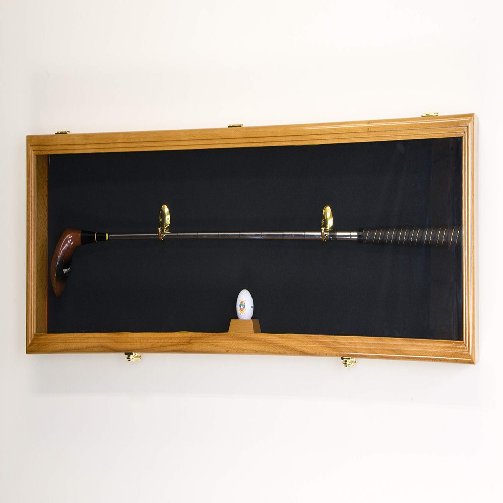 sfDisplay.com,LLC. 1 Golf Club Ball Putter Driver Iron Display Case Cabinet Rack w/98% UV (Oak Finish, Black Background)