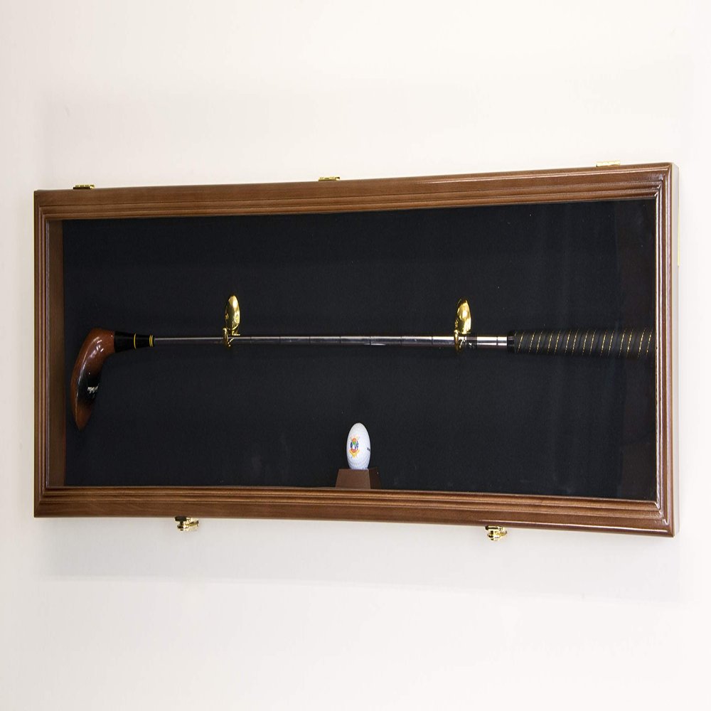 sfDisplay.com,LLC. 1 Golf Club Ball Putter Driver Iron Display Case Cabinet Rack w/98% UV (Walnut Finish, Black Background)